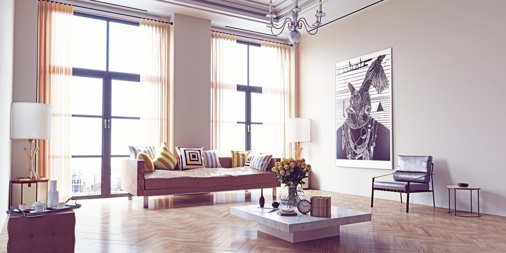 modern living room design. 3d rendering concept