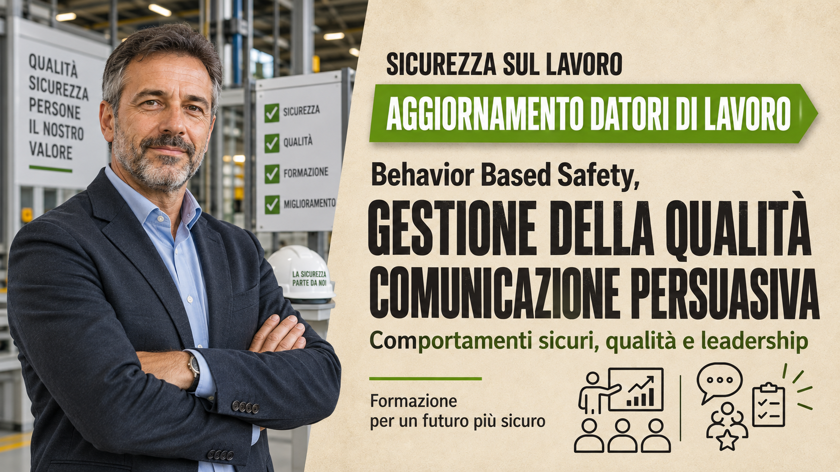 Aggiornamento formazione per datori di lavoro. Behavior Based Safety, gestione della qualità e comunicazione persuasiva.