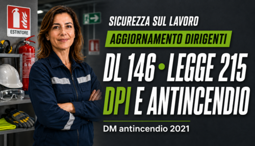 Aggiornamento formazione per dirigenti. Approfondimenti sul DL 146, la legge 215, i DM antincendio del 2021, e l'uso dei DPI 