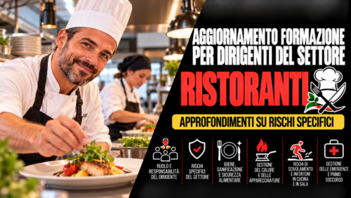 Aggiornamento formazione per dirigenti del settore ristoranti. Approfondimenti su rischi specifici.