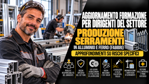 Aggiornamento formazione per dirigenti del settore produzione serramenti in alluminio e ferro (fabbri). Approfondimenti su rischi specifici.